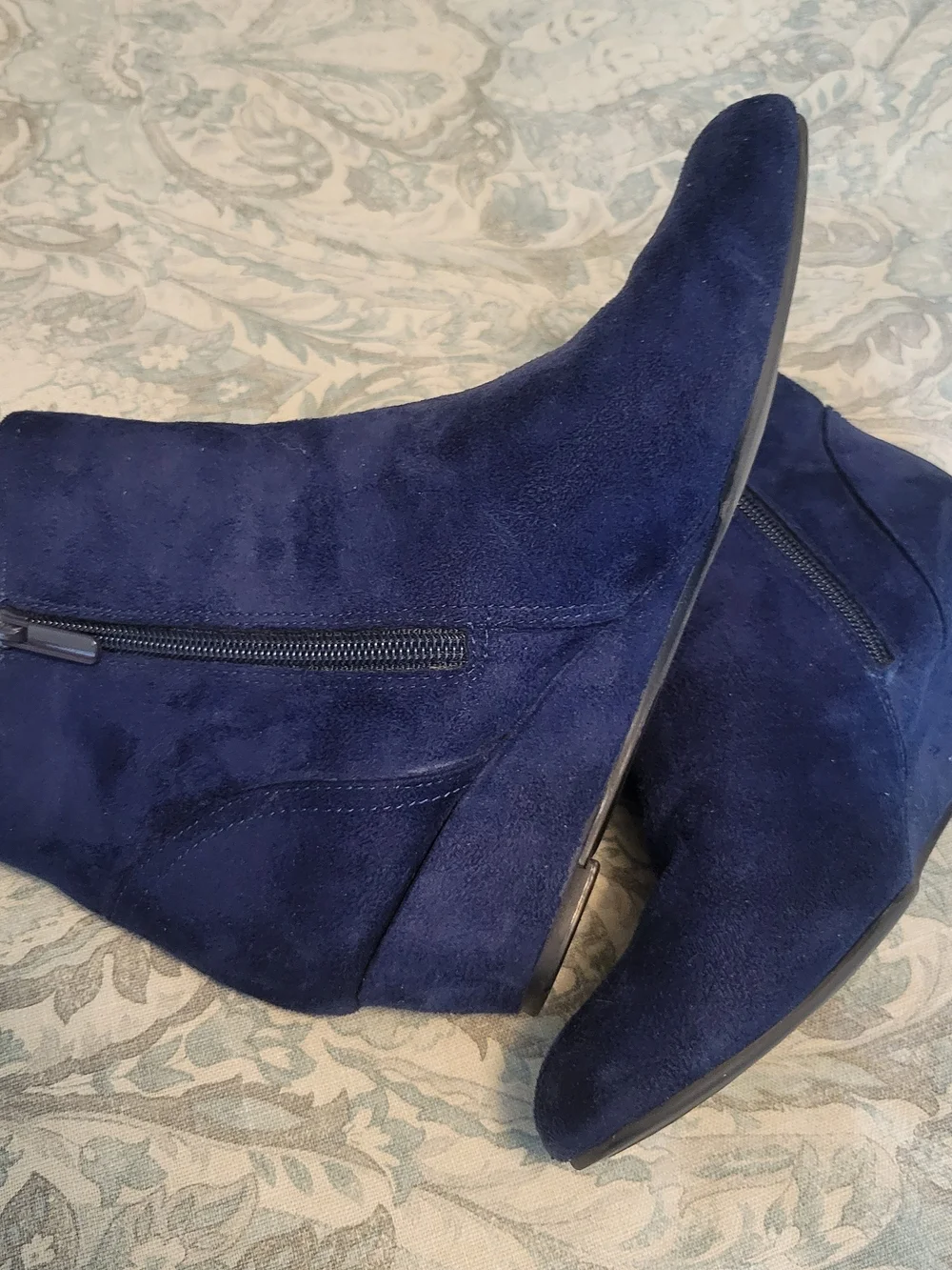 3/$12 SALE Navy Blue Suede Ankle Boots with Wedge Heel